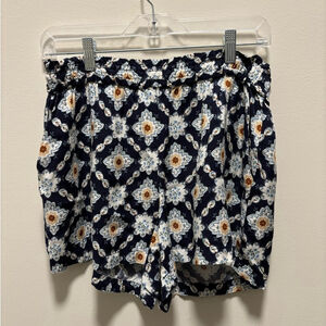 Anthropologie Navy Floral High Waist Shorts